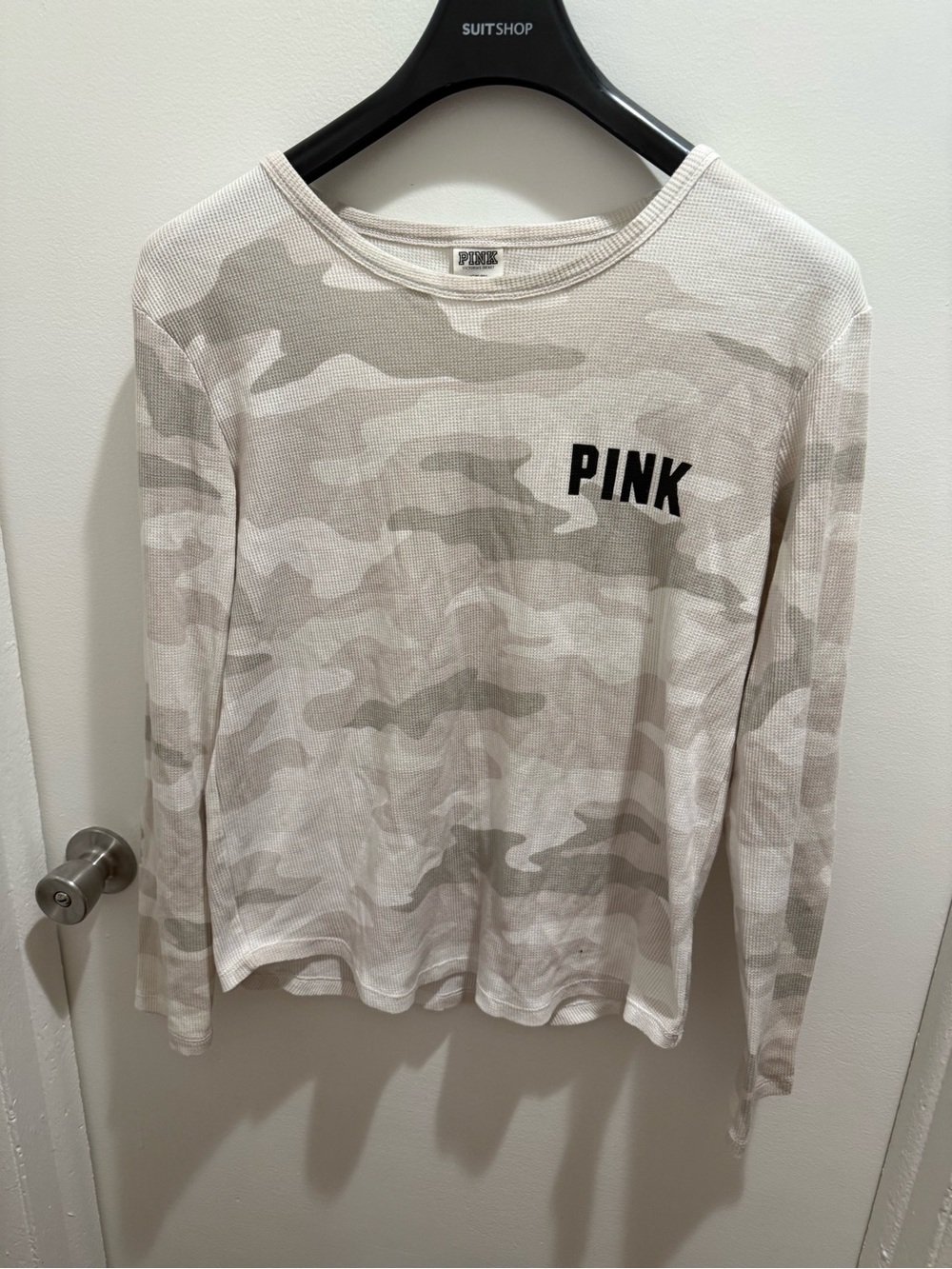 PINK Victoria's Secret Cream Waffle Knit Thermal Top
